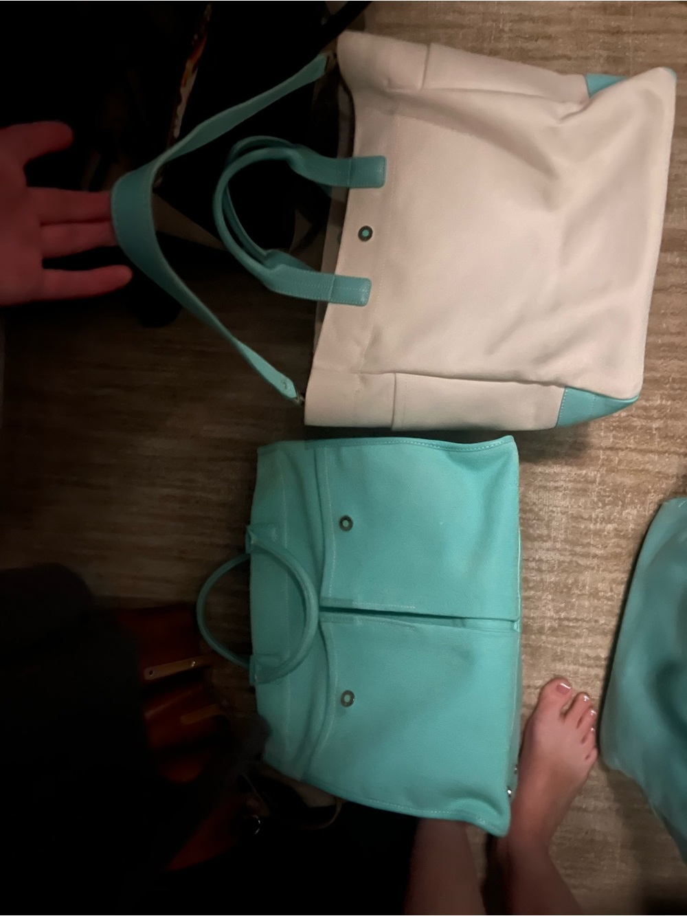 Tiffany & Co. Turquoise and White Tote Pair